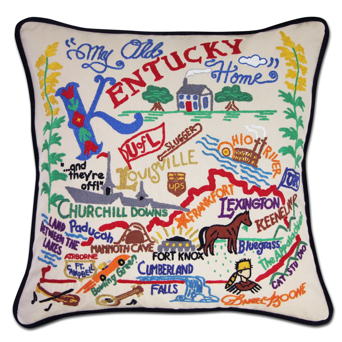 Kentucky Hand Embroidered Pillow